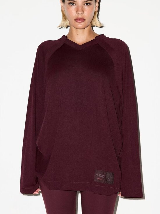 SKIMS Tops - NikeSKIMS AIRY Burgundy V-Neck Oversized Long Sleeve Top
